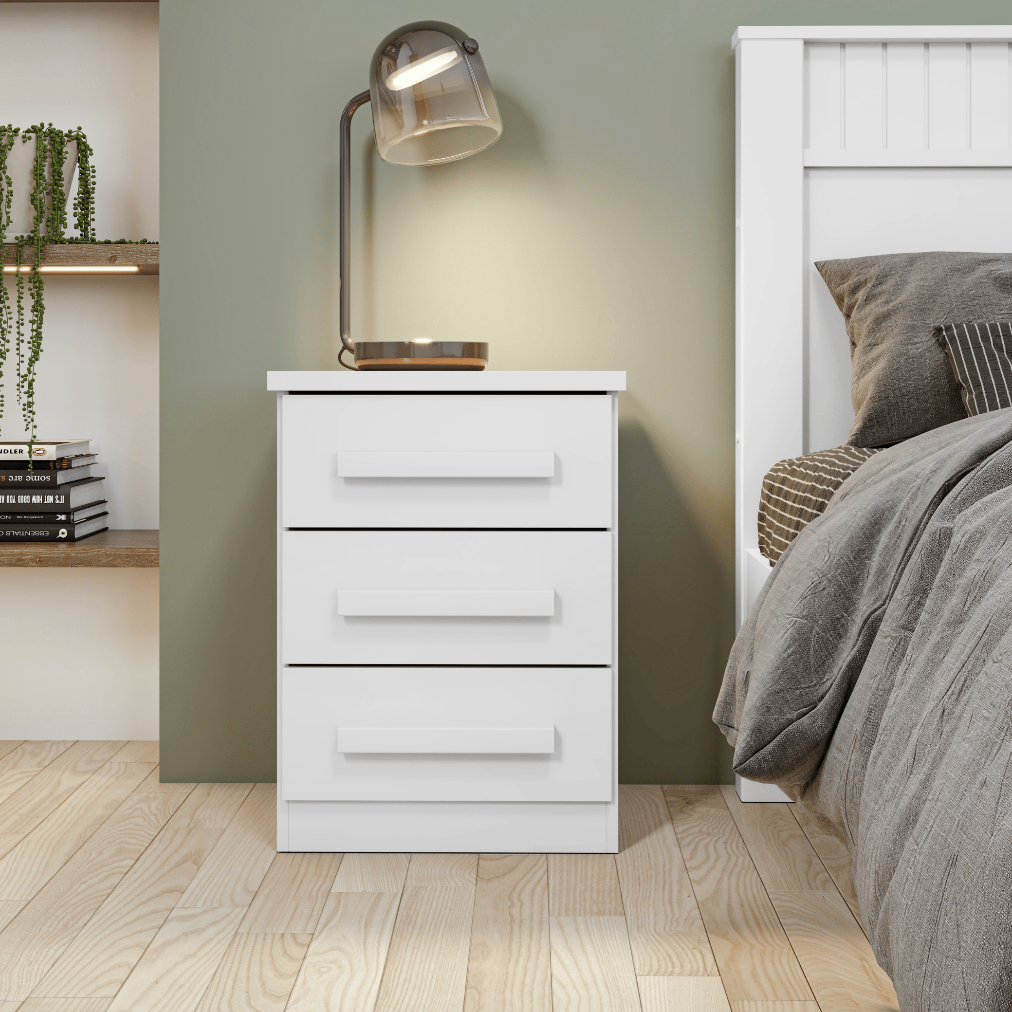 Mesa de Cabeceira Baião Lopas 3 Gavetas Branco