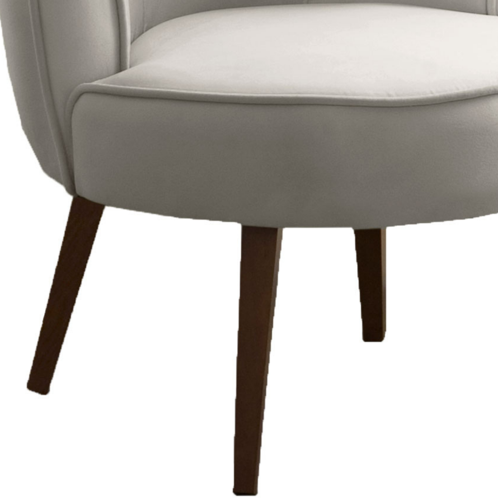 Poltrona Luna 72cm Konfort Pés Trapézio Castanho Veludo Cinza Claro