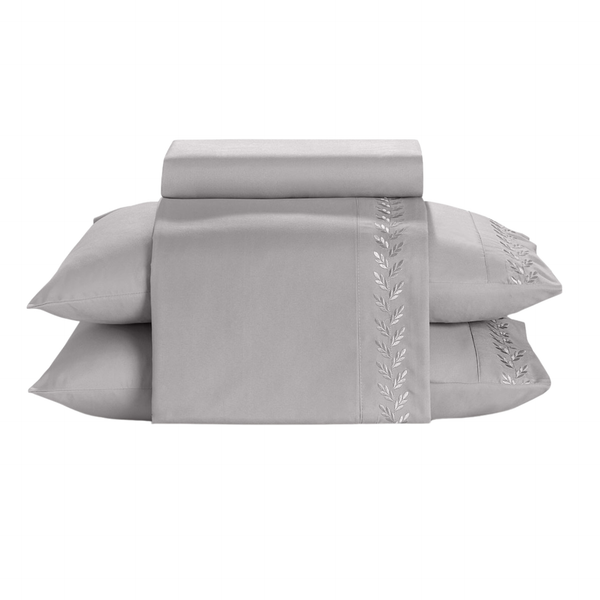 Jogo de Roupa de Cama Casal 4 Peças Hedrons Toque de Algodão Bordado Chloe Cinza Cromo