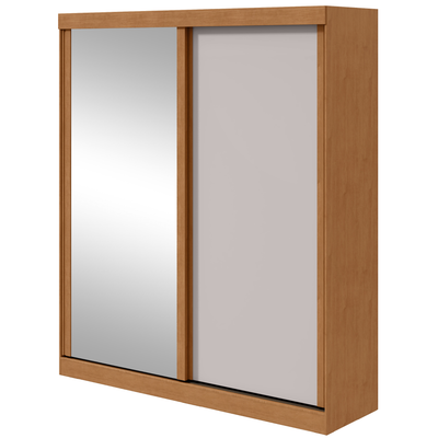 Roupeiro Zeine Lopas 180cm 2 Portas Correr com Espelho Flex Amêndoa e Off White