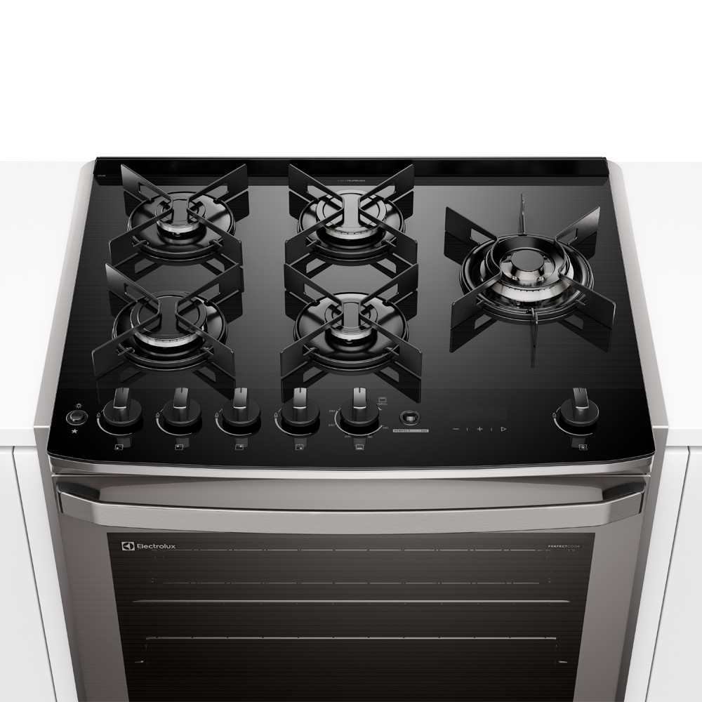 Fogão de Embutir 5 Bocas Electrolux Experience FE5EP com Mesa de Vidro Grill e PerfectCook360 Preto 220V
