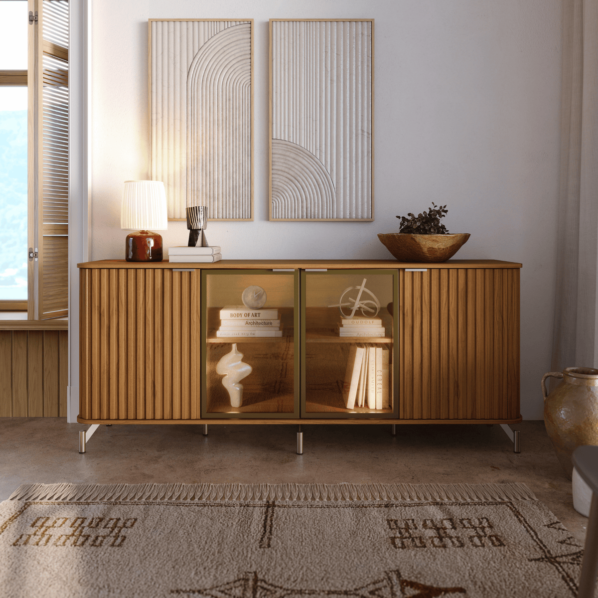 Balcão Buffet Neon Float Província 180cm 4 Portas com LED Canela