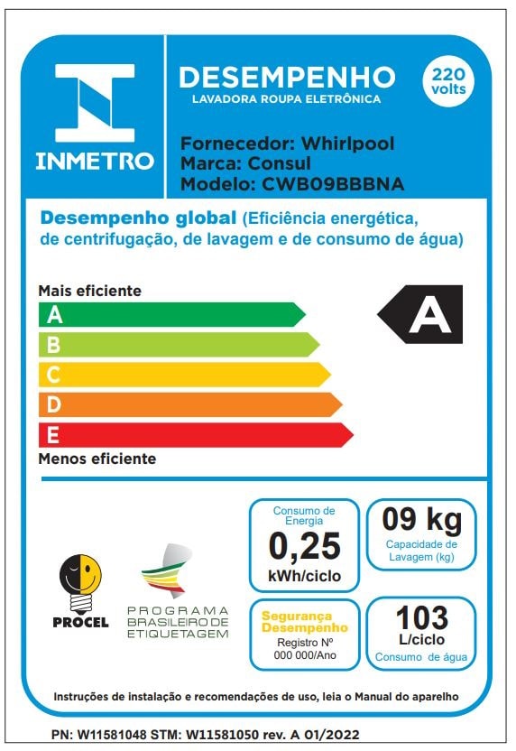 Lavadora de Roupas Consul 9Kg CWB09BB Ciclo Edredom Branco 220V