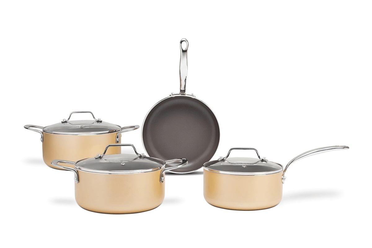 Jogo de Panelas Ceramic Life Brinox 4 peças Indução Life Coast Champanhe