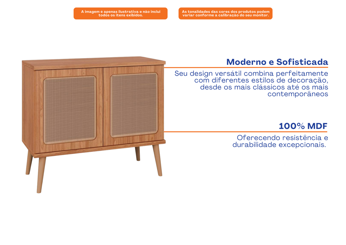 Balcão Buffet TB333 91cm Dalla Costa 2 Portas com Tela Sintética