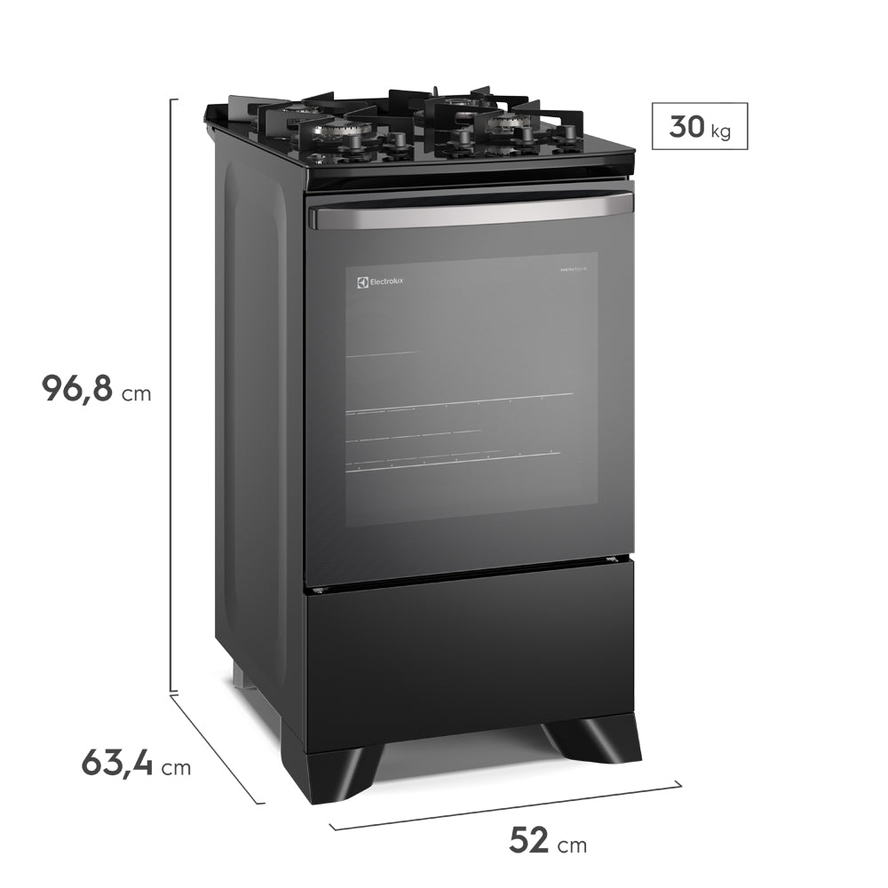 Fogão 4 Bocas Electrolux Efficient FE4GP com PerfectCook e Mesa de Vidro Preto Bivolt
