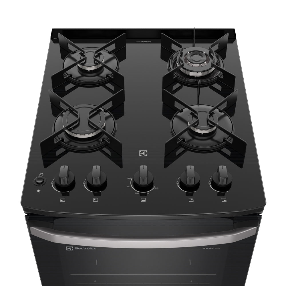 Fogão 4 Bocas Electrolux Efficient FE4GP com PerfectCook e Mesa de Vidro Preto Bivolt