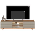 Rack Córdoba Linea 218cm 2 Portas com Led Canela e Gris Fosco