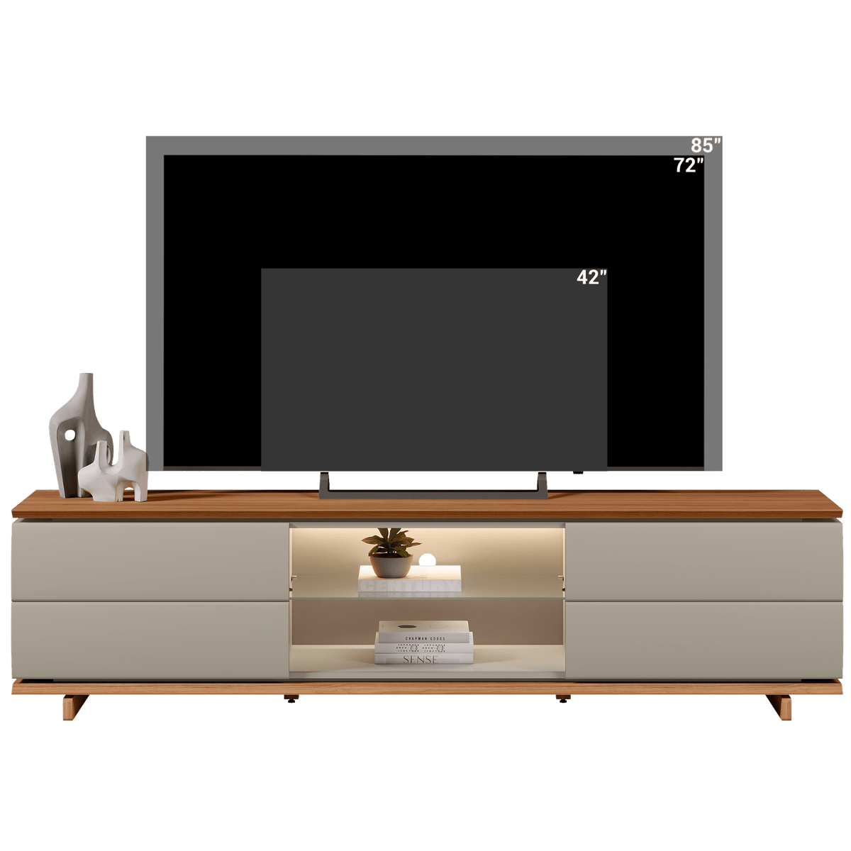 Rack Córdoba Linea 218cm 2 Portas com Led Canela e Gris Fosco