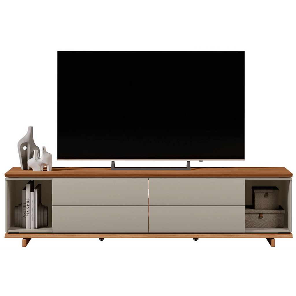 Rack Córdoba Linea 218cm 2 Portas com Led Canela e Gris Fosco