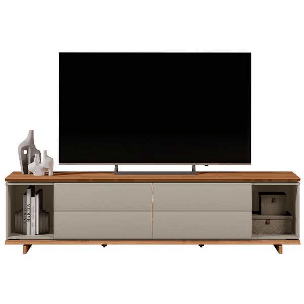 Rack Córdoba Linea 218cm 2 Portas com Led Canela e Gris Fosco