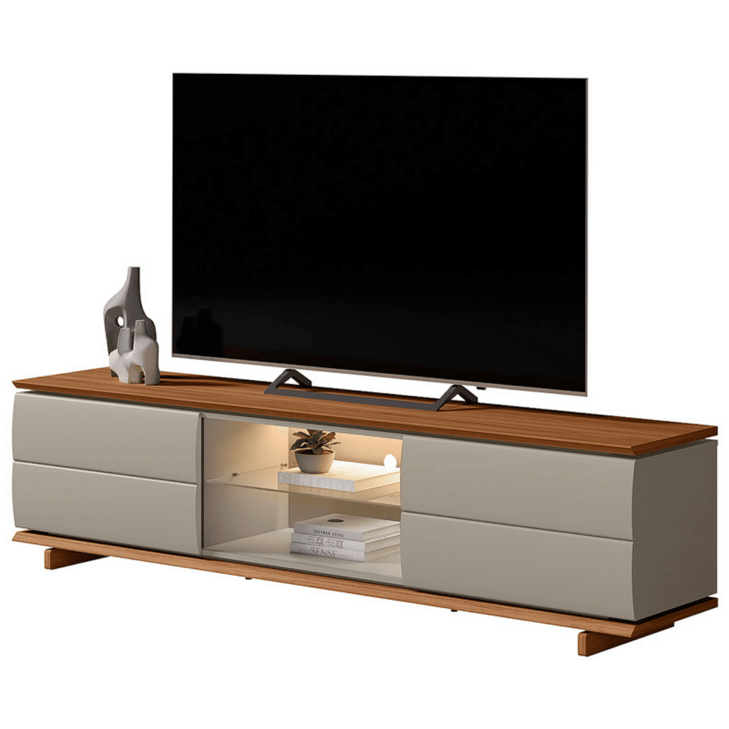 Rack Córdoba Linea 218cm 2 Portas com Led Canela e Gris Fosco