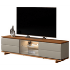 Rack Córdoba Linea 218cm 2 Portas com Led Canela e Gris Fosco