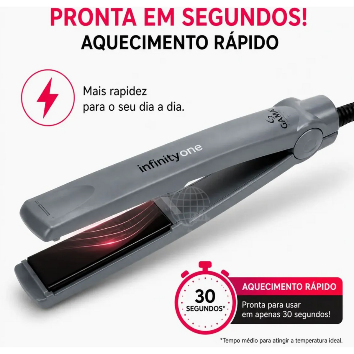 Prancha Gama Cerâmica Infinity One 220°C Cinza 220V