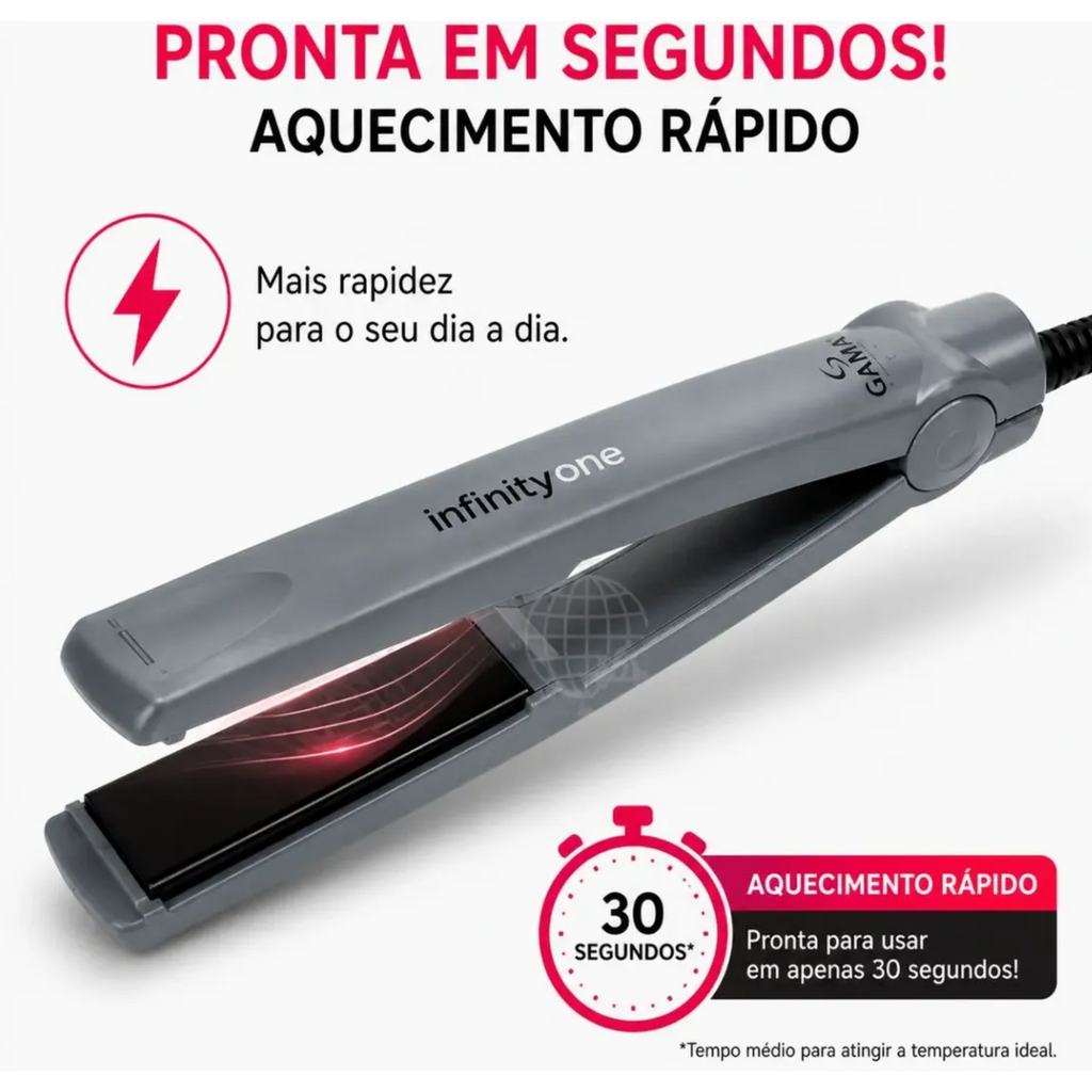 Prancha Gama Cerâmica Infinity One 220°C Cinza 220V