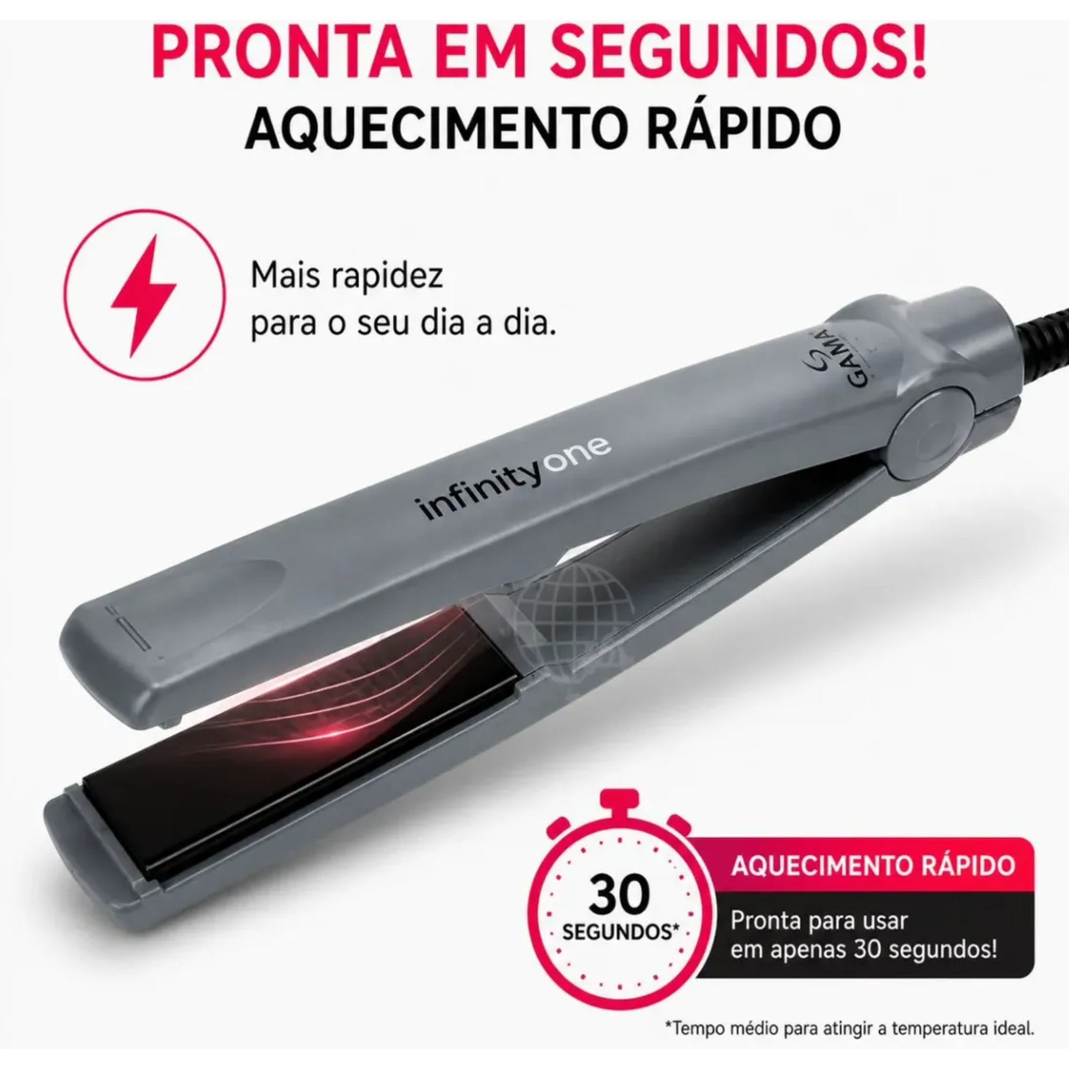 Prancha Gama Cerâmica Infinity One 220°C Cinza 220V
