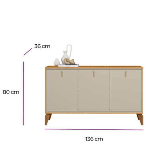 Balcão Buffet Aura Linea 140cm 3 Portas Tauari e Off White