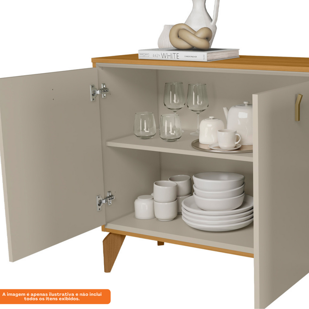 Balcão Buffet Aura Linea 140cm 3 Portas Tauari e Off White