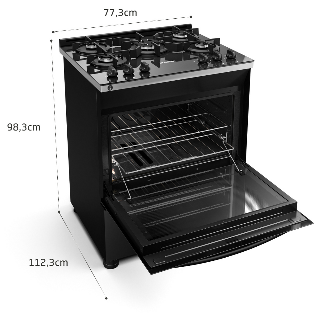 Fogão 5 Bocas Brastemp BFS5VCE Mesa de Vidro e Turbo Chama Preto Bivolt