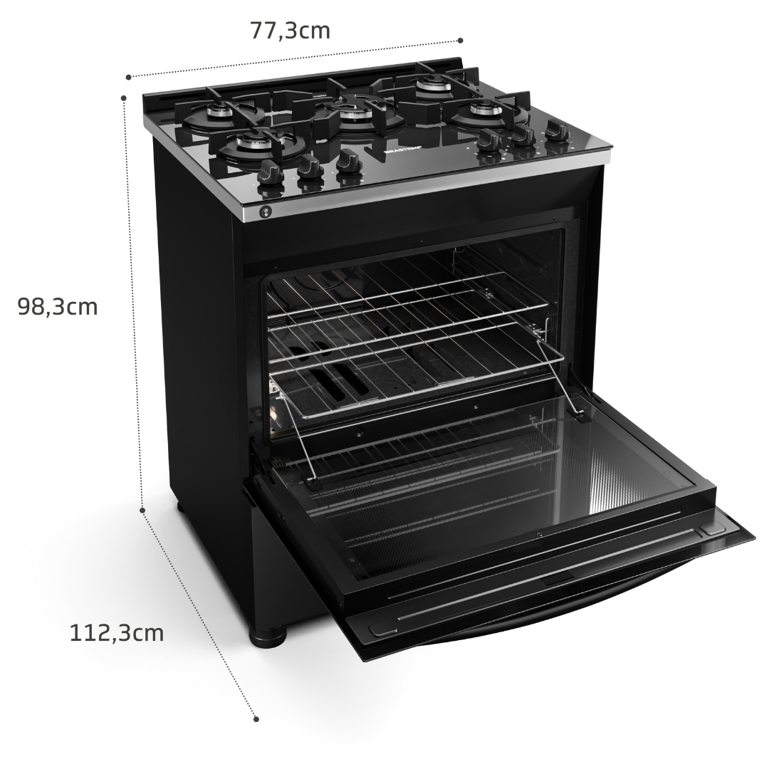 Fogão 5 Bocas Brastemp BFS5VCE Mesa de Vidro e Turbo Chama Preto Bivolt