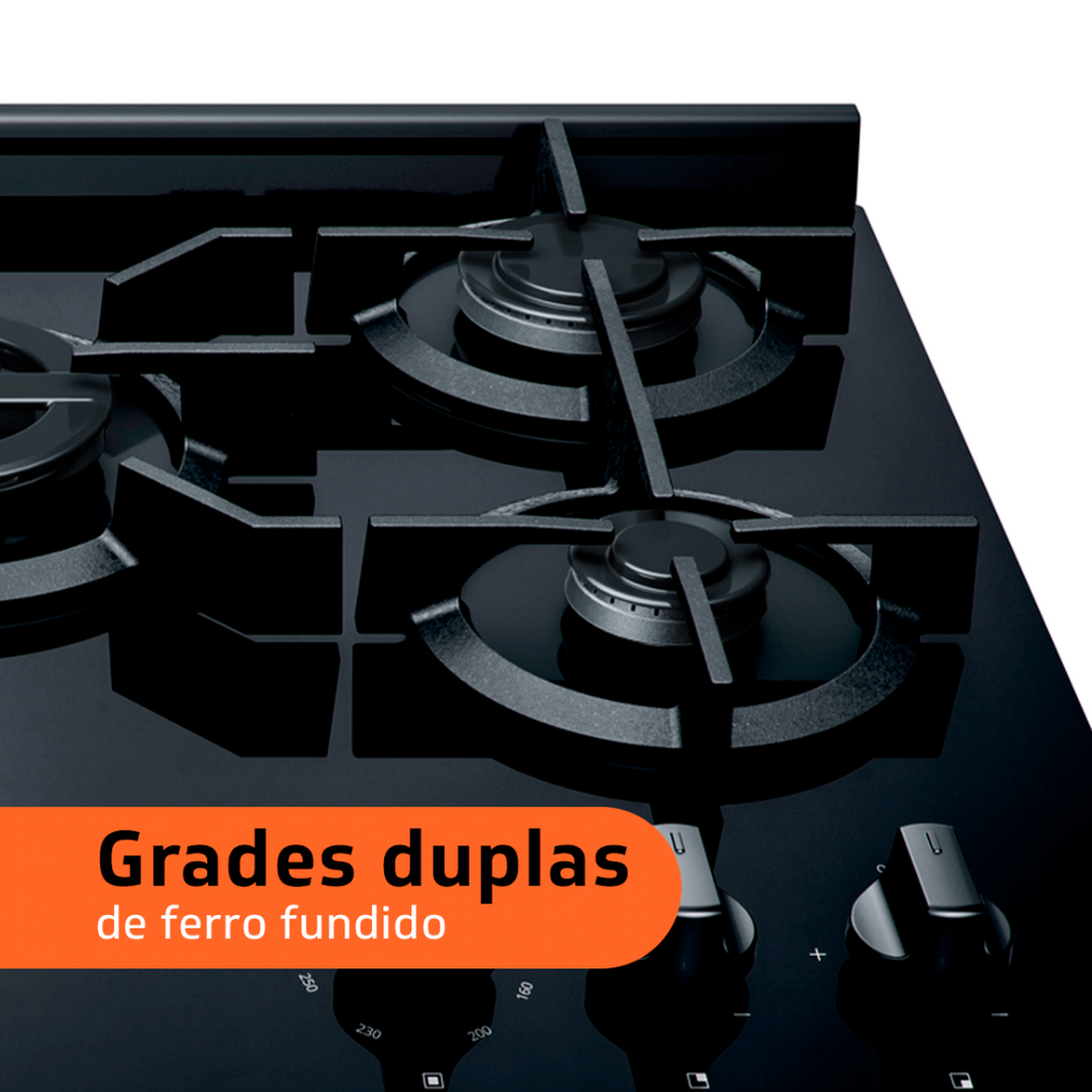 Fogão 5 Bocas Brastemp BFS5VCE Mesa de Vidro e Turbo Chama Preto Bivolt
