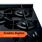 Fogão 5 Bocas Brastemp BFS5VCE Mesa de Vidro e Turbo Chama Preto Bivolt