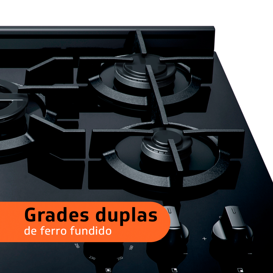 Fogão 5 Bocas Brastemp BFS5VCE Mesa de Vidro e Turbo Chama Preto Bivolt