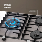 Cooktop à Gás Fischer 5 Bocas Platinium Prime Tripla Chama Inox Bivolt