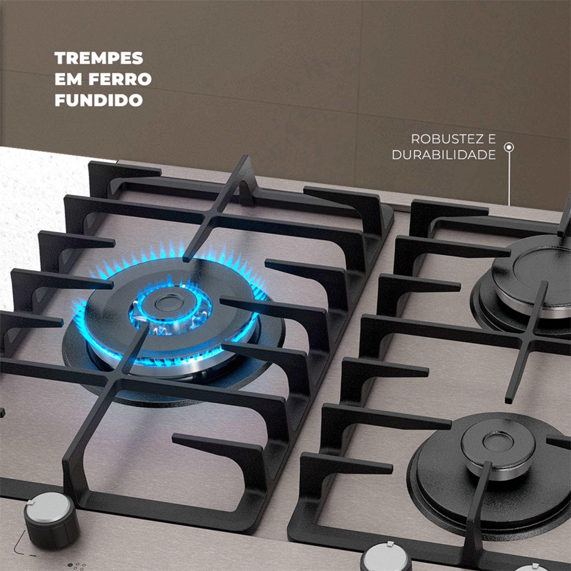 Cooktop à Gás Fischer 5 Bocas Platinium Prime Tripla Chama Inox Bivolt