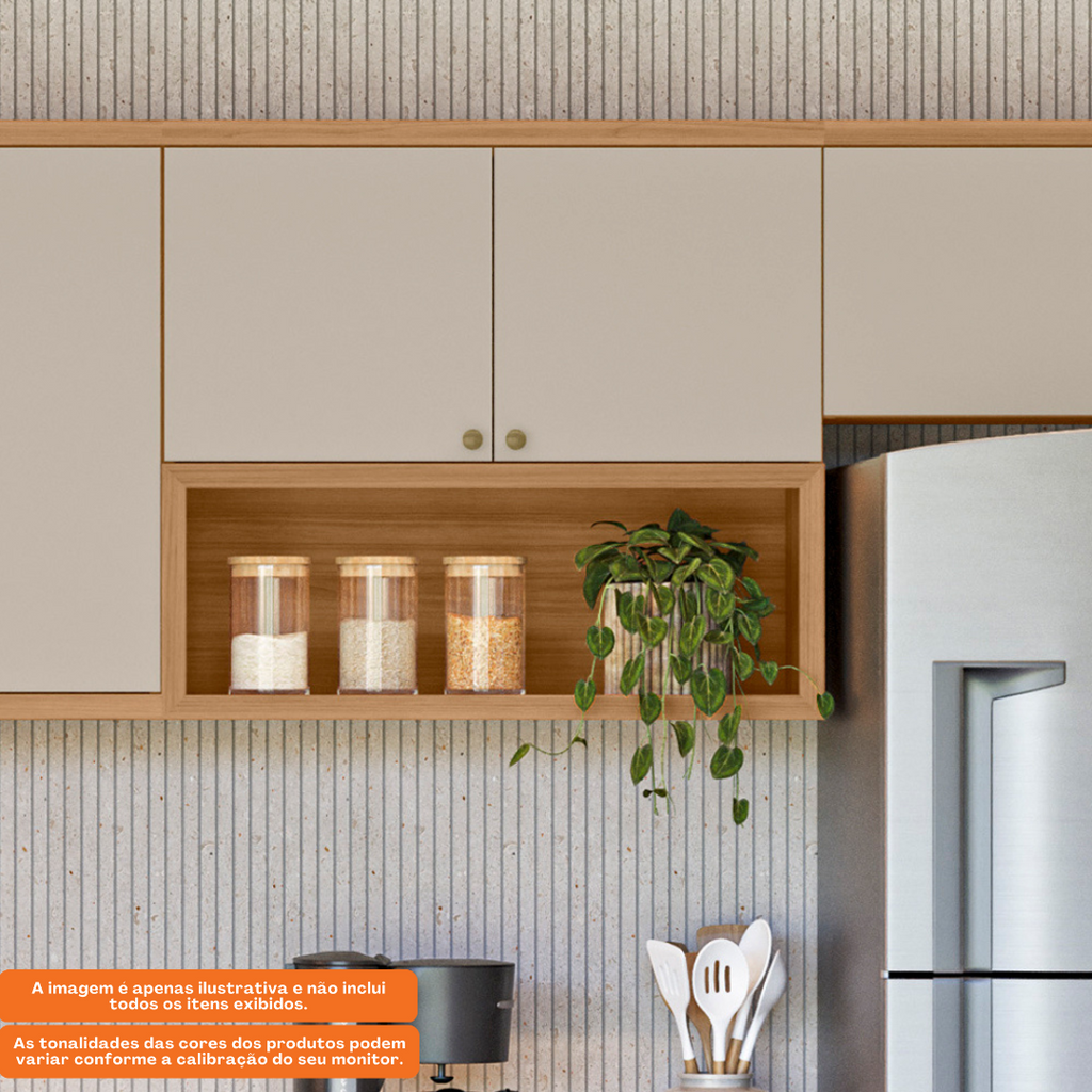 Armário Aéreo de Cozinha Selene Linea 100% MDF 2 Portas 1 Nicho 80cm Jequitibá e Off White