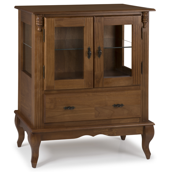 Cristaleira Baixa Rústica Linz 80x96cm 60312 2 Portas 1 Gaveta 100% Madeira Maciça Imbuia
