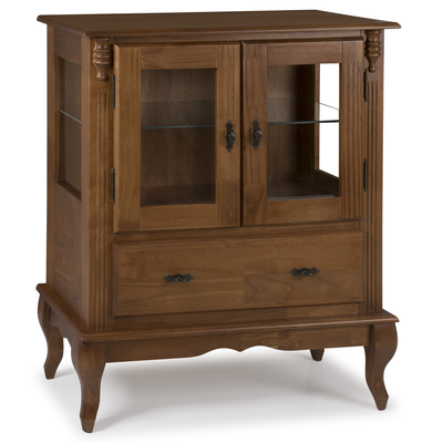 Cristaleira Baixa Rústica Linz 80x96cm 60312 2 Portas 1 Gaveta 100% Madeira Maciça Imbuia