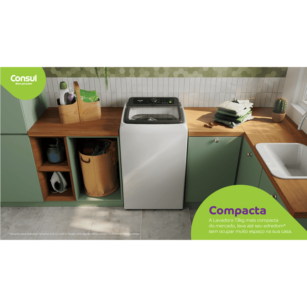 Lavadora de Roupas Consul 13Kg CWN13AB Modo Eco Cesto Inox Branco 220V