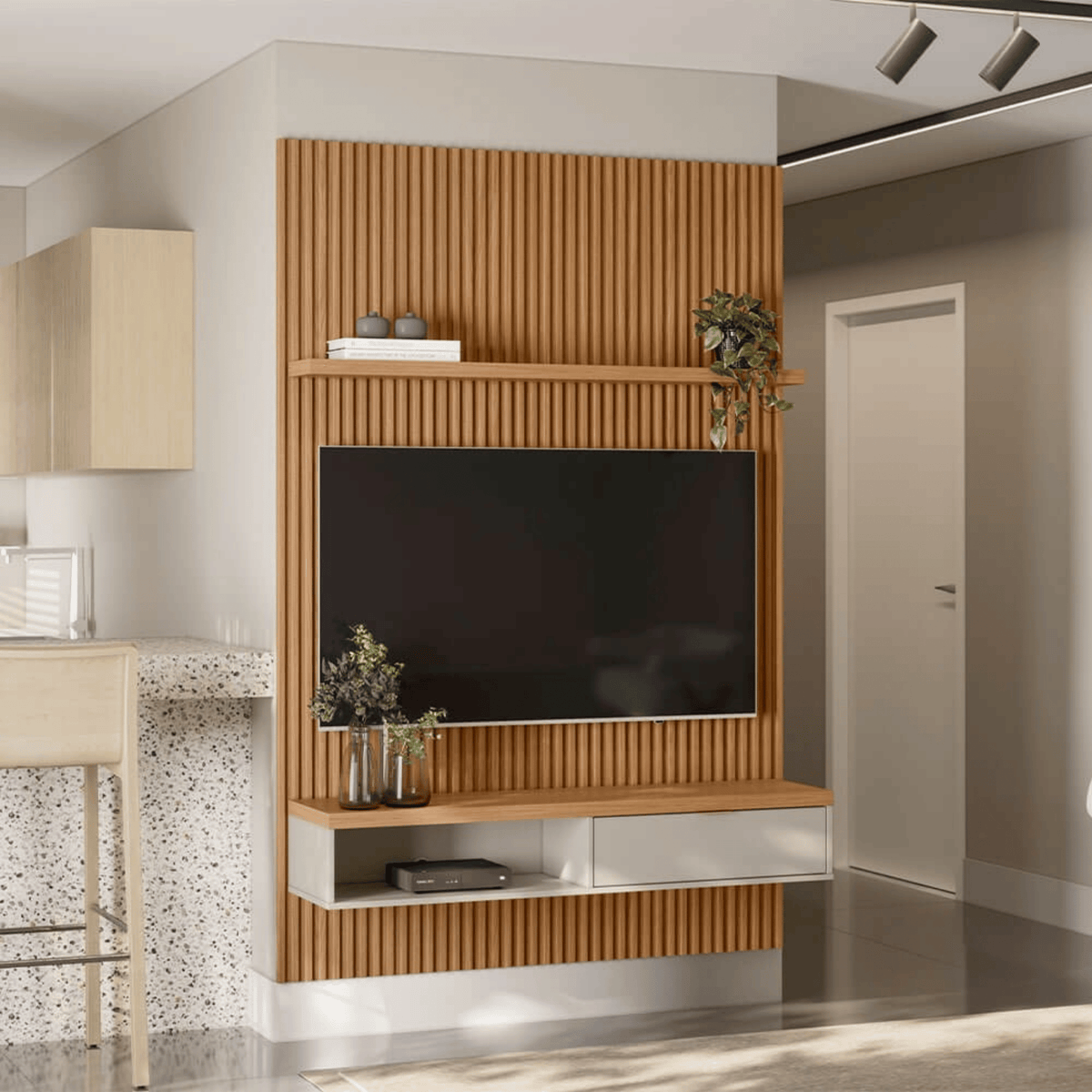 Nicho Suspenso Linea 136cm 1 Porta Nature e Off White