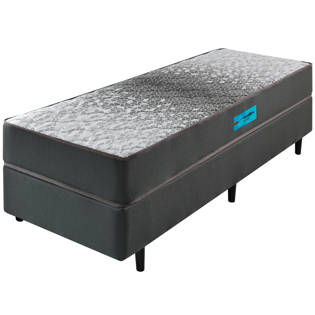 Conjunto Cama Box Dual Firm Solteiro Ecoflex 88x188x59 Espuma Chumbo