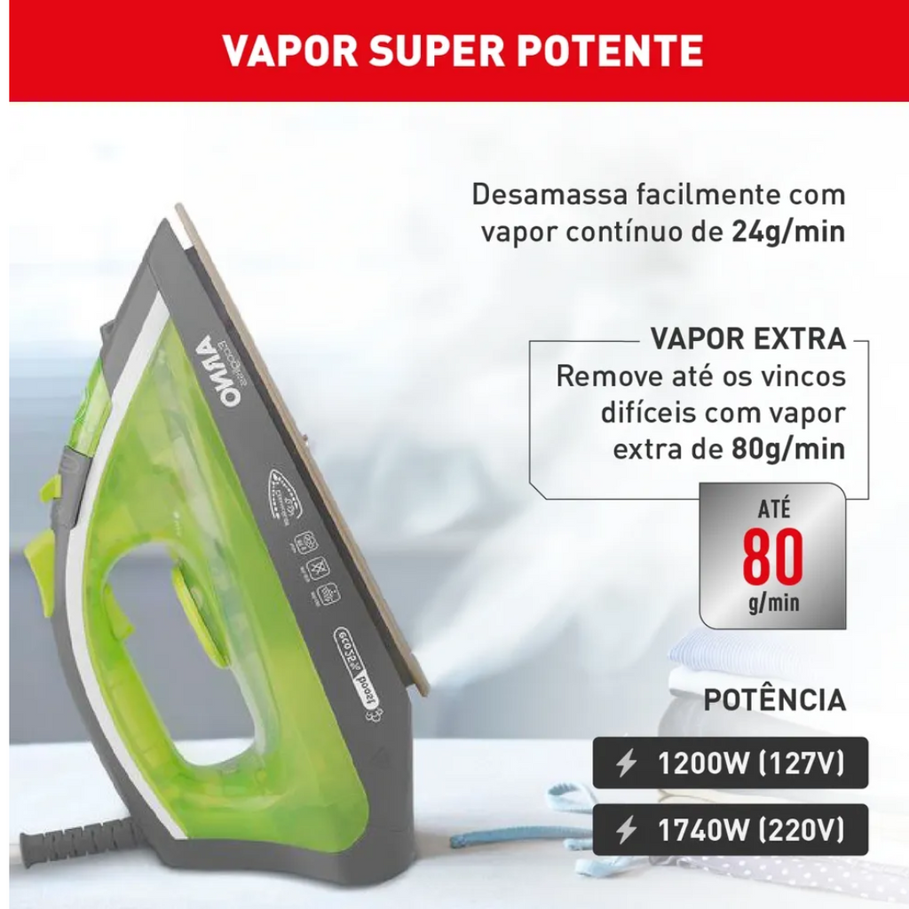 Ferro a Vapor Arno Ecogliss com Spray FEC1 Verde 220V