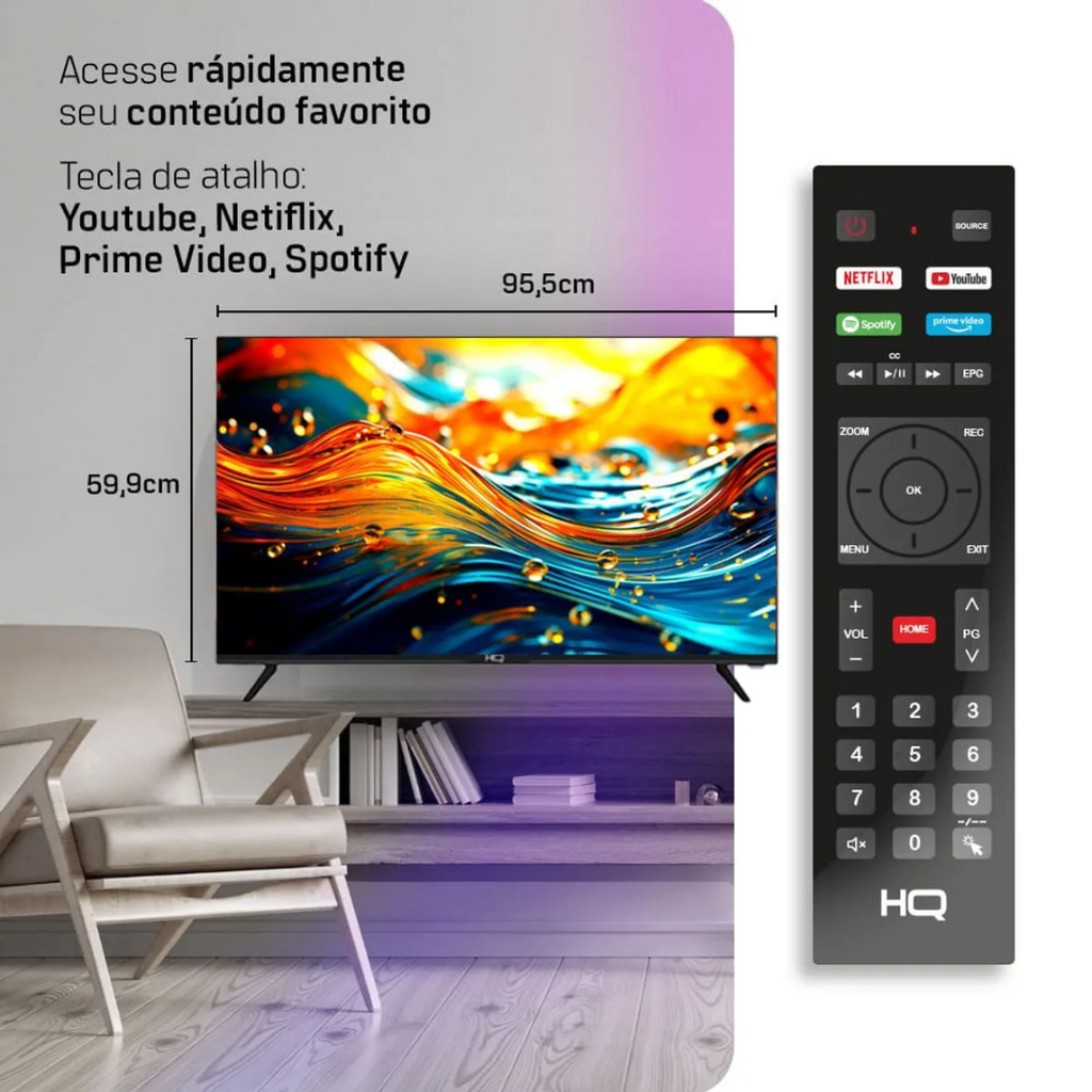 Smart TV LED 43" FHD HQ Frameless Slim Android Bivolt