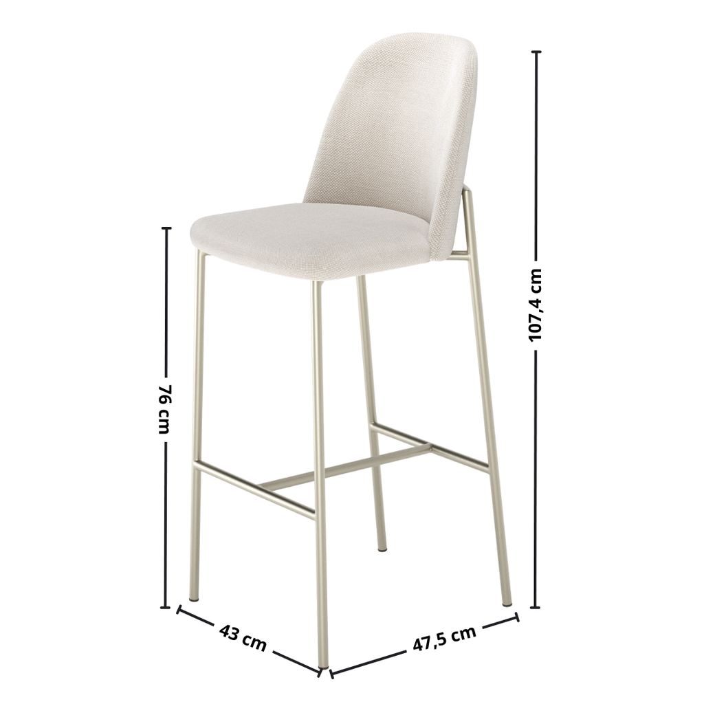 Banqueta Lucille Alta Província Metal Champanhe Linho Bege