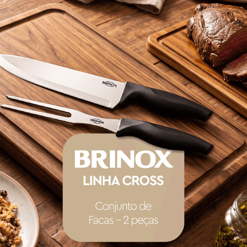 Kit para Churrasco com Faca e Garfo Trinchante 2 Peças Aço Inox