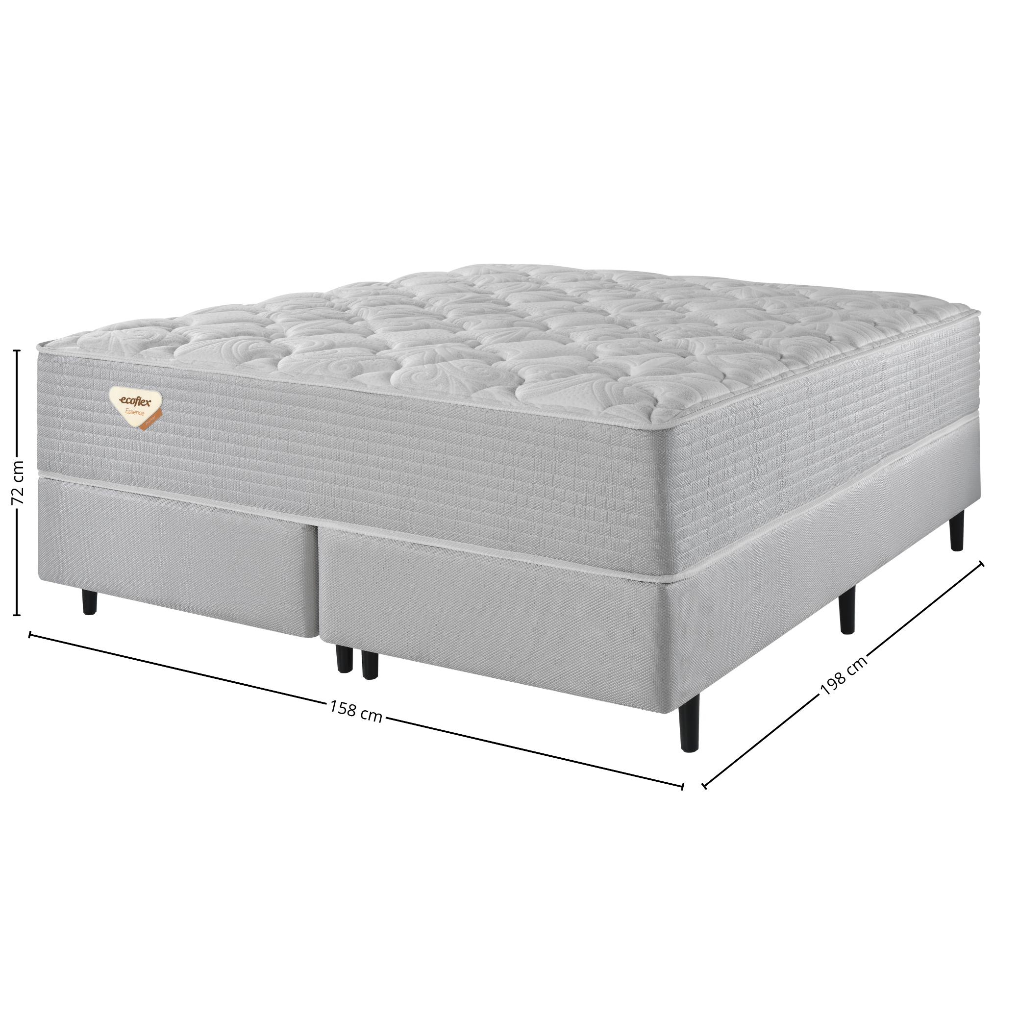 Conjunto Cama Box Privilege Queen Ecoflex 158x198x72cm Molas Ensacadas Wide Cinza Claro