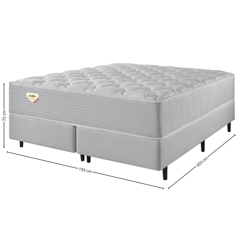 Conjunto Cama Box Privilege King Size Ecoflex 193x203x72cm Molas Ensacadas Wide Prata
