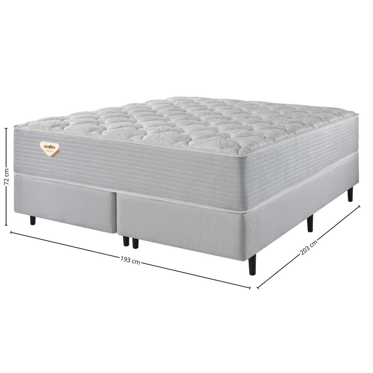 Conjunto Cama Box Privilege King Size Ecoflex 193x203x72cm Molas Ensacadas Wide Prata