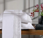 Jogo de Roupa de Cama King 4 Peças Hedrons Rendas Toque de Algodão Branco