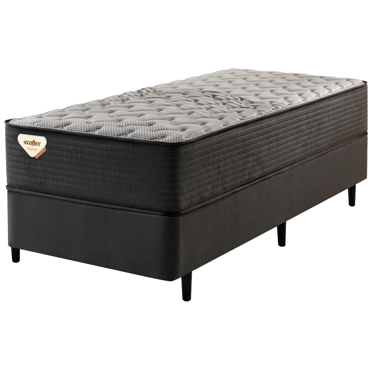 Conjunto Cama Box Solteiro Adapto Ecoflex 96x203x66 Molas Ensacadas Wide Grafite
