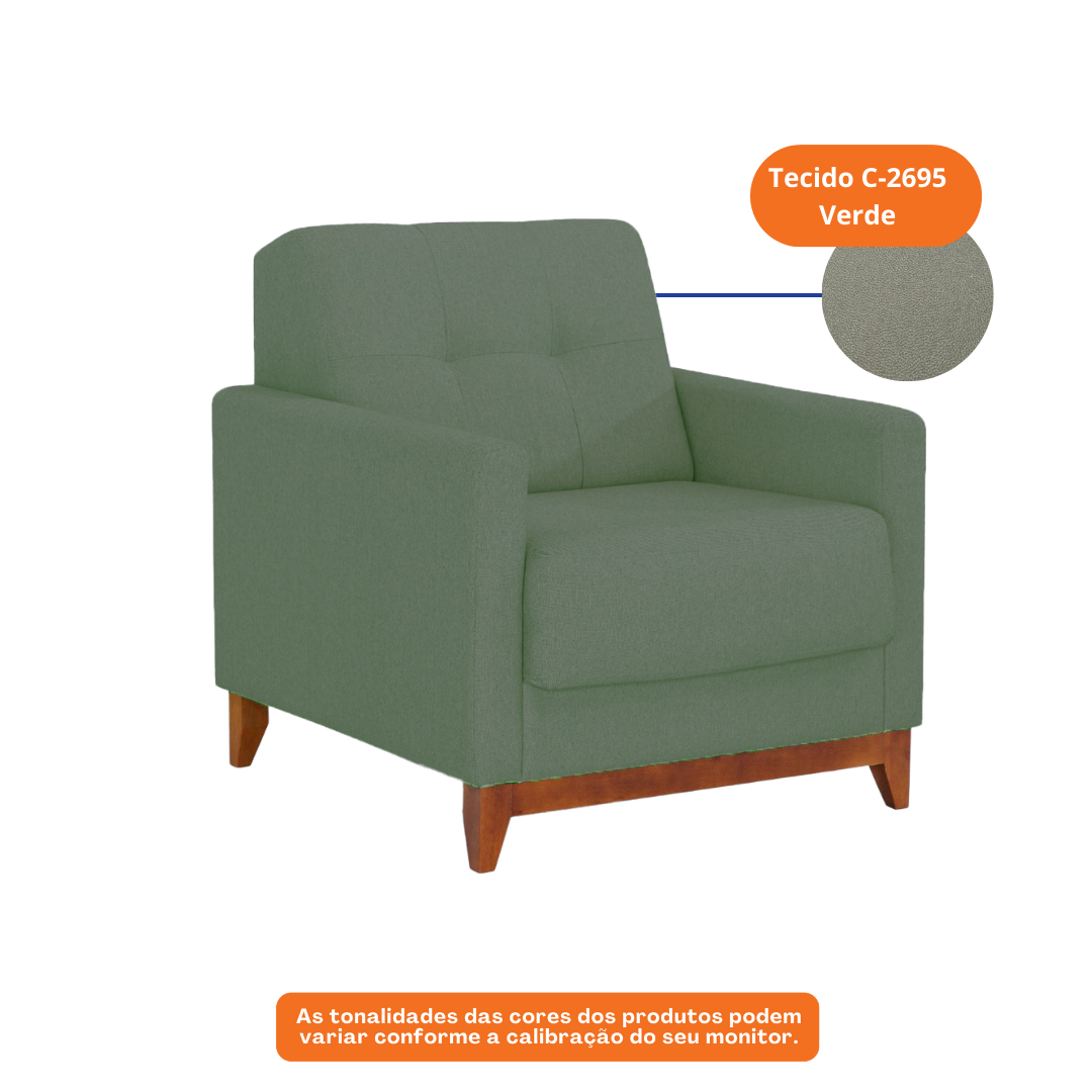 Poltrona 96cm Herval MH4219 Base Madeira Verde