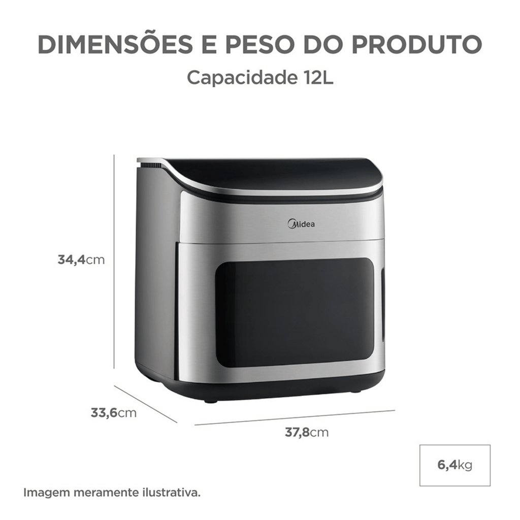 Fritadeira Elétrica Sem Óleo AirFryer 12L Midea Oven Digital Inox 220V