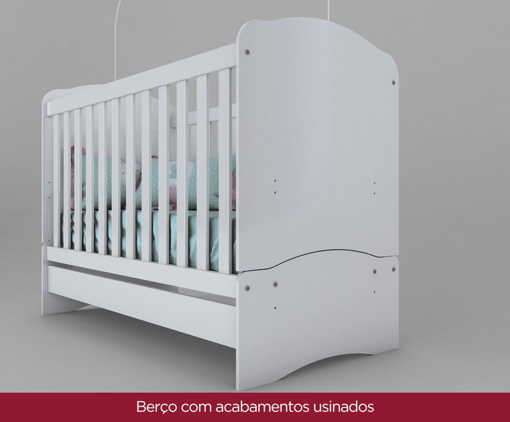 Berço Mini Cama Bala de Menta Henn 3 em 1 60cm Branco