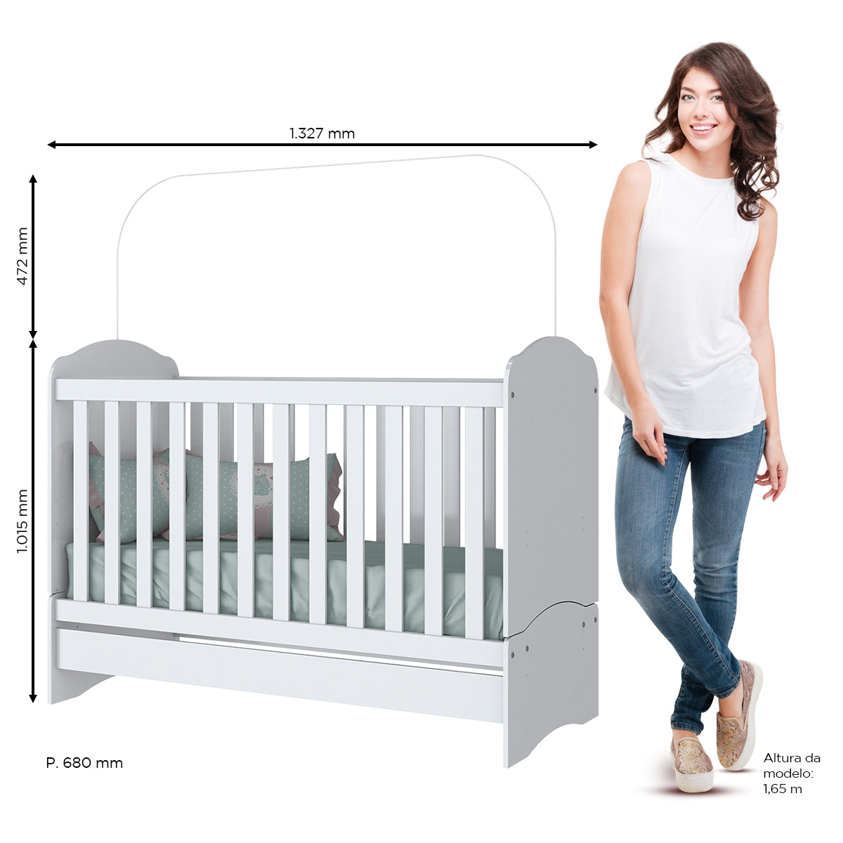 Berço Mini Cama Bala de Menta Henn 3 em 1 60cm Branco