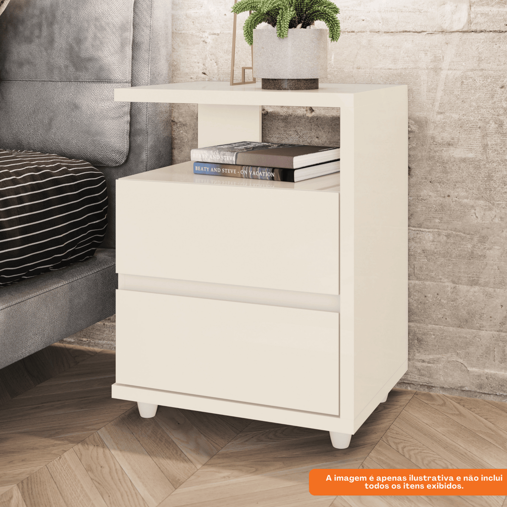 Mesa de Cabeceira Campeche Henn 2 Gavetas Off White