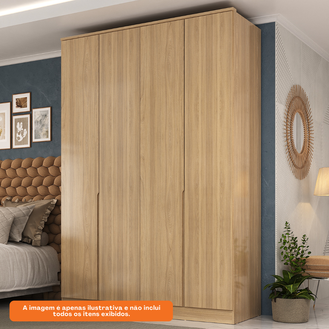 Roupeiro Logan 100% MDF Mambel 160cm 4 Portas Olmo